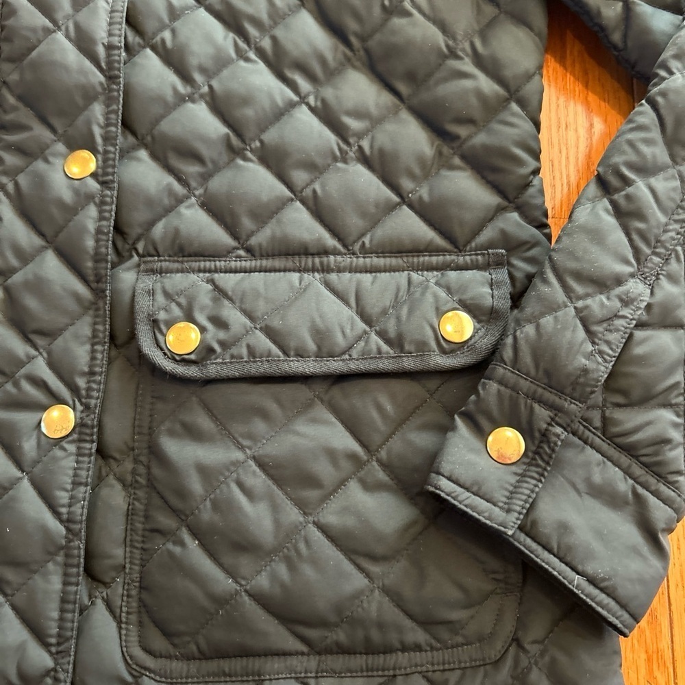 JCrew Quilted Puffer Jacket Full Zipper Snap Gold Button Front Womens XS Black - Picture 2 of 9